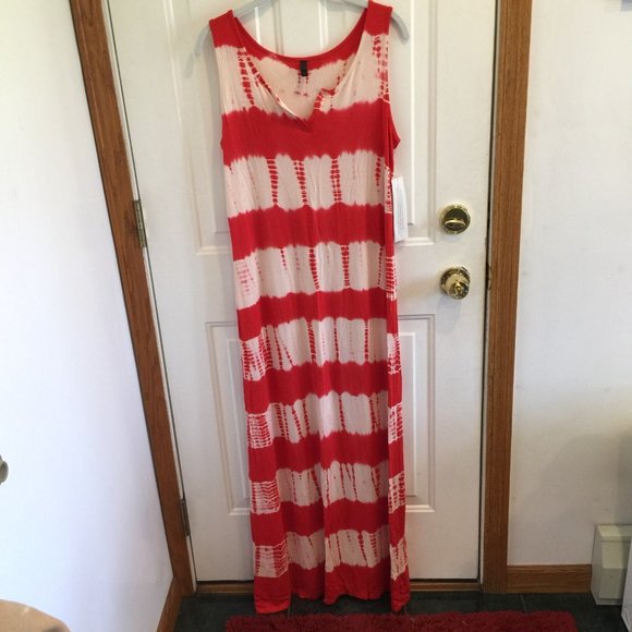 NWT Lapis Tie Dye Long Dress Large Red and White - Picture 1 of 5